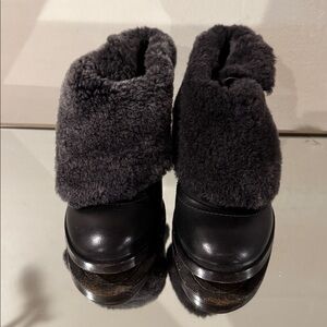 Rag & Bone Hailey Black Leather Shearling Ankle Boots Size 38.5